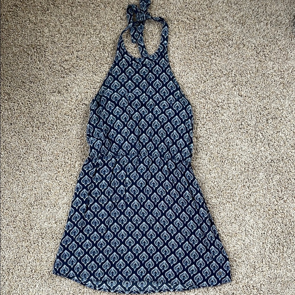 Roxy Navy and White Patterned Halter Dress